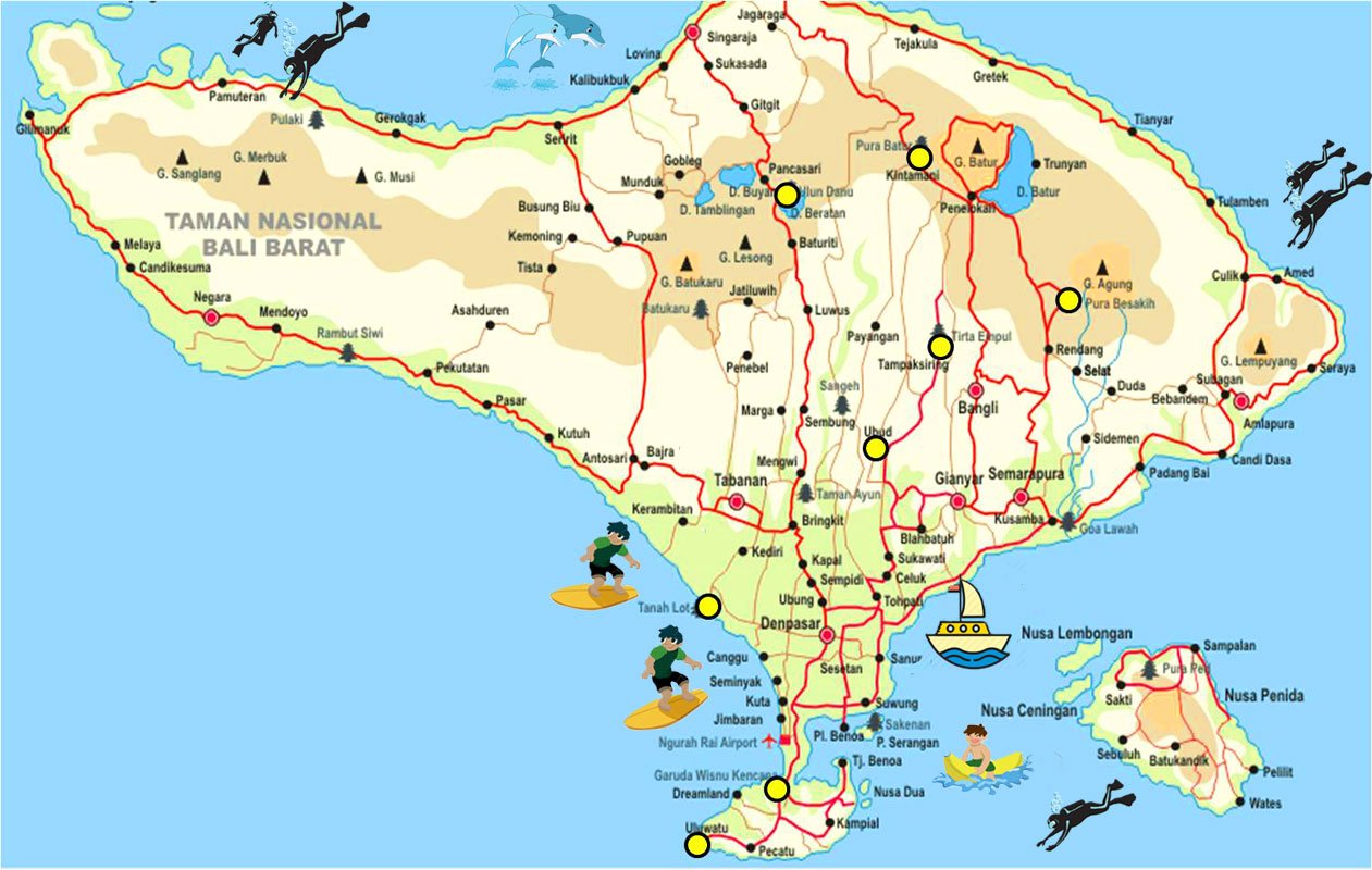 Bali Provinces Map Popular Areas In Bali Map DKAZB